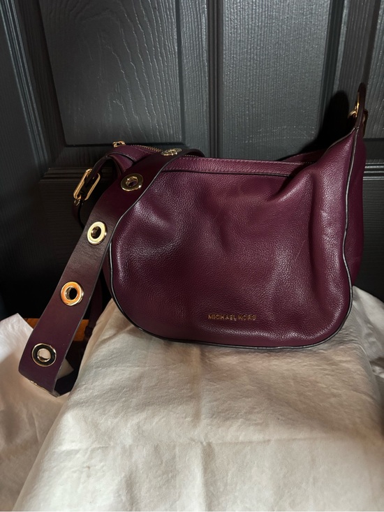 Michael Kors Handbags - Michael Kors Burgundy Plum Leather Shoulder Bag with Grommet Strap
